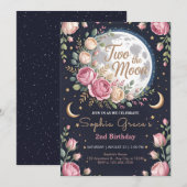 Twinkle Moon und Rosen 2. Geburtstag Einladung (Vorne/Hinten)