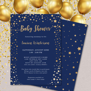 Twinkle Navy Gold Star Baby Dusche Einladung