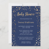 Twinkle Navy Gold Star Baby Dusche Einladung (Vorderseite)