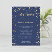 Twinkle Navy Gold Star Baby Dusche Einladung (Stehend Vorderseite)