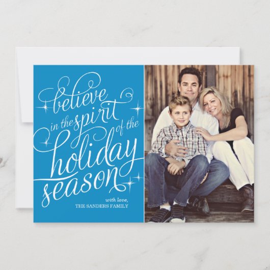 Twinkle Peacock Script Holiday Foto Card Feiertagskarte (Vorderseite)