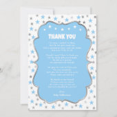 Twinkle silberne Stars Baby Blue Junge Dankeschön Einladung (Vorderseite)