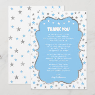 Twinkle silberne Stars Baby Blue Junge Dankeschön Einladung