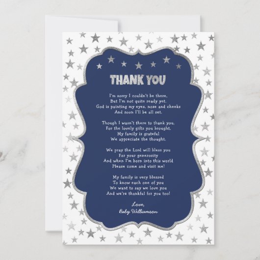 Twinkle silberne Sterne Marineboy Vielen Dank Einladung (Vorderseite)