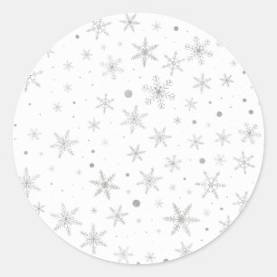 Twinkle Snowflake - Silver Gray & White- Runder Aufkleber