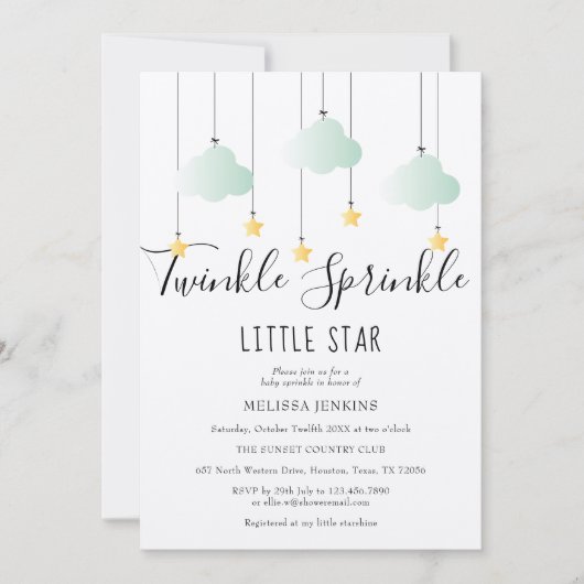 Twinkle Sprinkle Baby Dusche Rustikale Boho Einladung (Vorderseite)