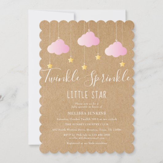 Twinkle Sprinkle Babydusche Rosa Rustikaler Boho Einladung (Vorderseite)