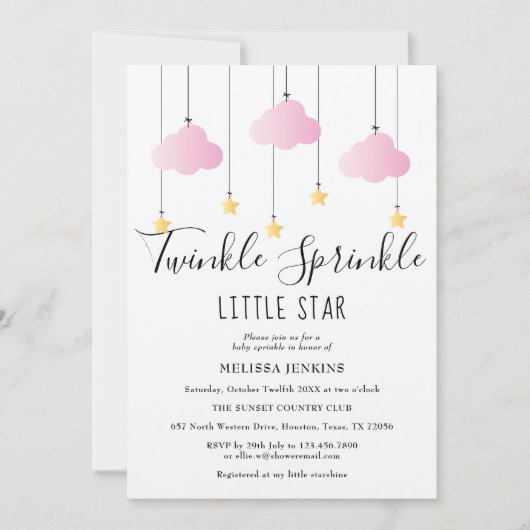 Twinkle Sprinkle Babydusche Rosa Rustikaler Boho Einladung (Vorderseite)