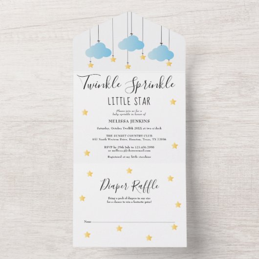Twinkle Sprinkle Blue Boy Baby Dusche All In One Einladung (Innen Boden)