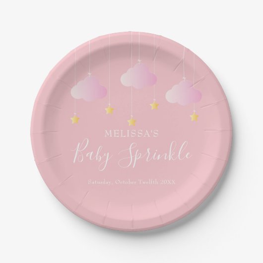 Twinkle sprinkle kleine Stern Babydusche pink Pappteller (Vorderseite)