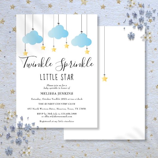 Twinkle Sprinkle Little Star Blue Boy Baby Dusche Einladung