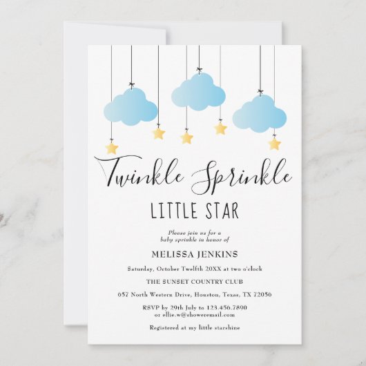 Twinkle Sprinkle Little Star Blue Boy Baby Dusche Einladung (Vorderseite)