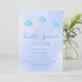 Twinkle Sprinkle Little Star Boy Blue Baby Dusche Einladung (Stehend Vorderseite)