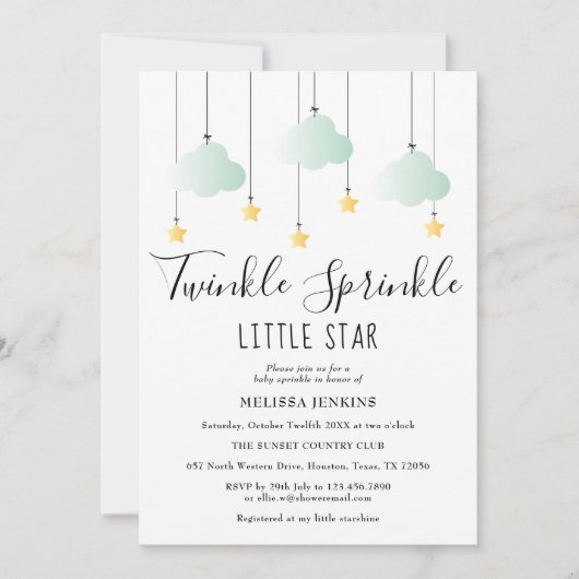 Twinkle Sprinkle Little Star Neutral Baby Dusche Einladung (Vorderseite)