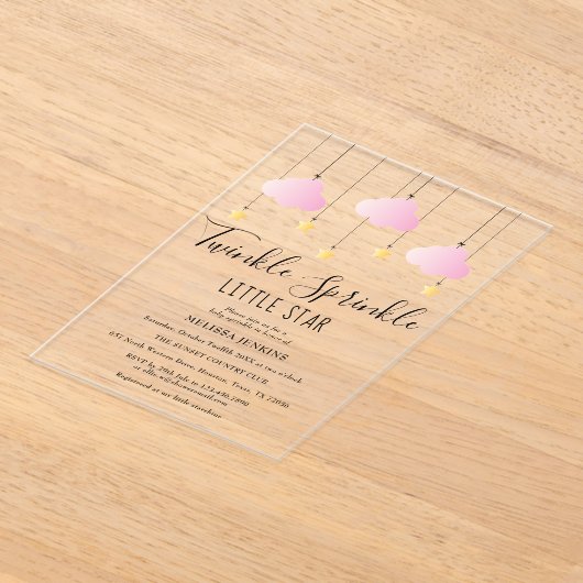 Twinkle Sprinkle Little Star Pink Girl Babydusche Acryleinladungen (Ablage )