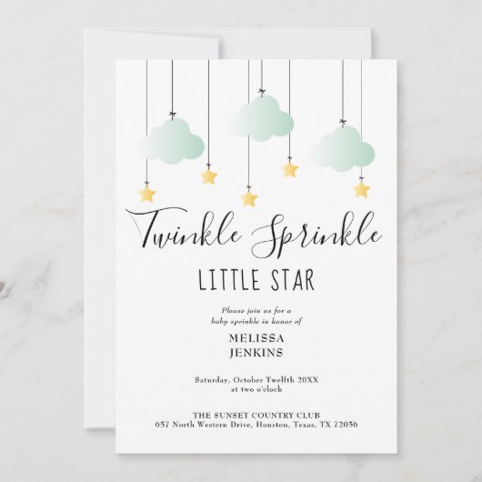 Twinkle Sprinkle Neutral QR Code Babydusche Einladung (Vorderseite)