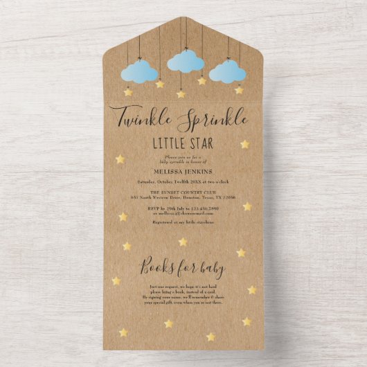 Twinkle Sprinkle Rustic Blue Clouds Babydusche All In One Einladung (Innen Boden)