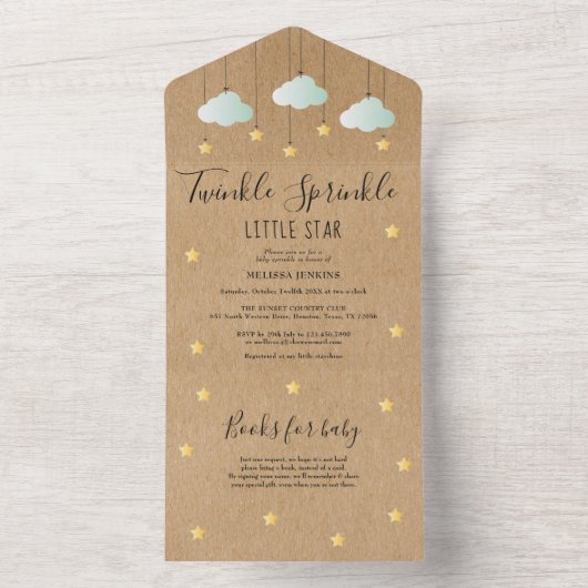 Twinkle Sprinkle Rustikale neutrale Babydusche All In One Einladung (Innen Boden)