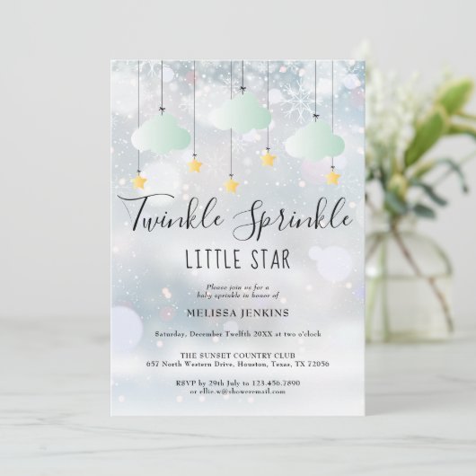 Twinkle Sprinkle Winter in einer Babydusche Einladung (Stehend Vorderseite)