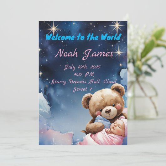 "Twinkle Star Baby Boy Einladung (Stehend Vorderseite)