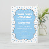 Twinkle Star Baby Dusche blau Silber Einladungen (Stehend Vorderseite)