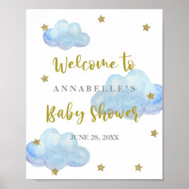 Twinkle Star Blue Clouds Baby Dusche Willkommen Poster