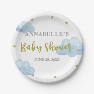 Twinkle Star Blue Clouds Wassercolor Baby Dusche Pappteller