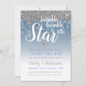 Twinkle Star Blue Silver Tropfen Glitzer Baby BOY Einladung (Vorderseite)