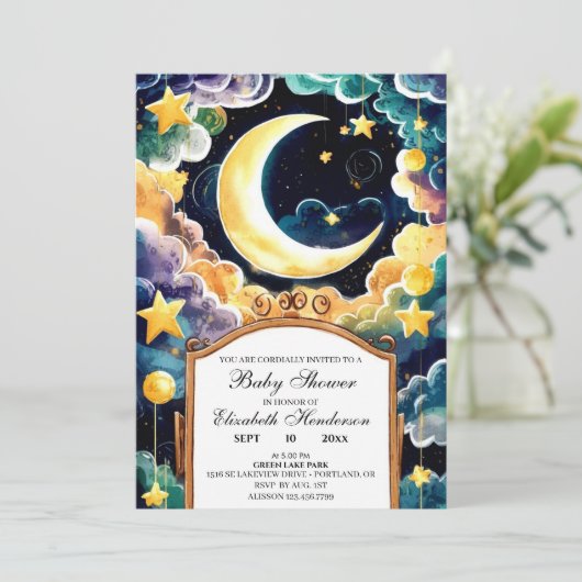 Twinkle Star Boho Celestial Baby Shower Einladung (Stehend Vorderseite)