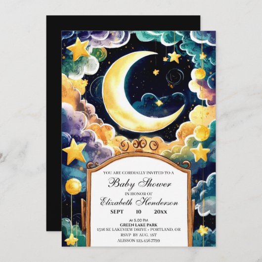 Twinkle Star Boho Celestial Baby Shower Einladung (Vorne/Hinten)