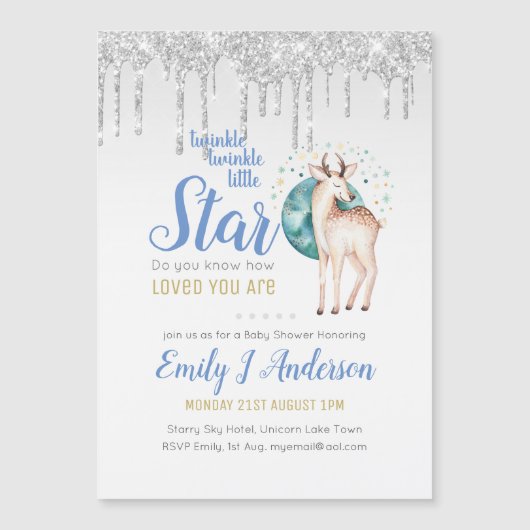 TWINKLE Star Driving Glitzer Woodland Deer Baby Magnetkarte (Vorderseite)