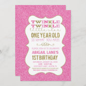 Twinkle Star Erster Geburtstag Einladung Pink Gold (Vorne/Hinten)