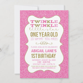 Twinkle Star Erster Geburtstag Einladung Pink Gold
