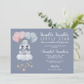 Twinkle Star Gender Reveal Baby Elephant Einladung (Stehend Vorderseite)