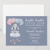 Twinkle Star Gender Reveal Baby Elephant Einladung (Vorne/Hinten)
