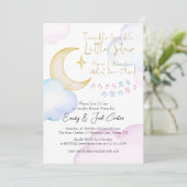Twinkle Star Gender Reveal Pastel Moon Sky Einladung (Stehend Vorderseite)