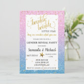 Twinkle Star Ombre Glitzer Gender Reveal Party Einladung (Stehend Vorderseite)