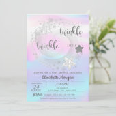 Twinkle Star Silver HolograpBaby Dusche Einladung (Stehend Vorderseite)