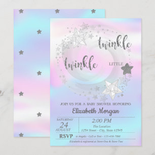 Twinkle Star Silver HolograpBaby Dusche Einladung