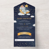 Twinkle Stars Moon Elephant Navy Blue Baby Dusche All In One Einladung (Innen Boden)