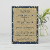 Twinkle Stars Rustic Burlap Wedding Einladung (Stehend Vorderseite)