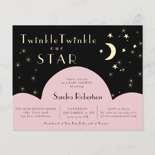 Twinkle Stars Shining | Black Budget Baby Dusche (Vorderseite)