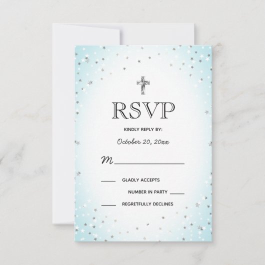 Twinkle Stars und Cross Blue Baby Boy Taufe UAWG Einladung (Vorderseite)
