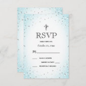 Twinkle Stars und Cross Blue Baby Boy Taufe UAWG Einladung (Vorne/Hinten)