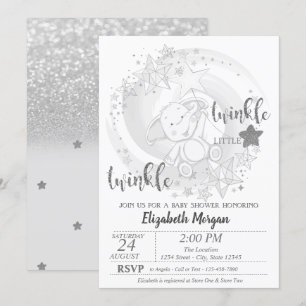 Twinkle Stern Silber Glitter, Bär Baby-Party Einladung