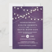 Twinkle String Lights Dunkle Lila Hochzeit im Frei Einladung (Vorderseite)