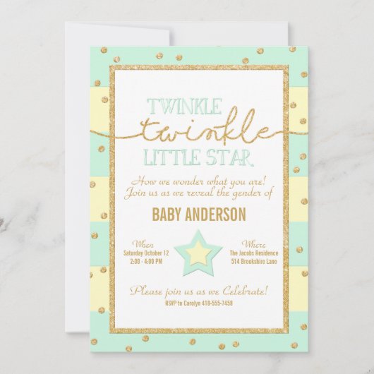 Twinkle Twinkle Aqua Yellow Gold Gender Reveal Einladung (Vorderseite)