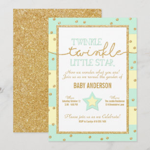Twinkle Twinkle Aqua Yellow Gold Gender Reveal Einladung
