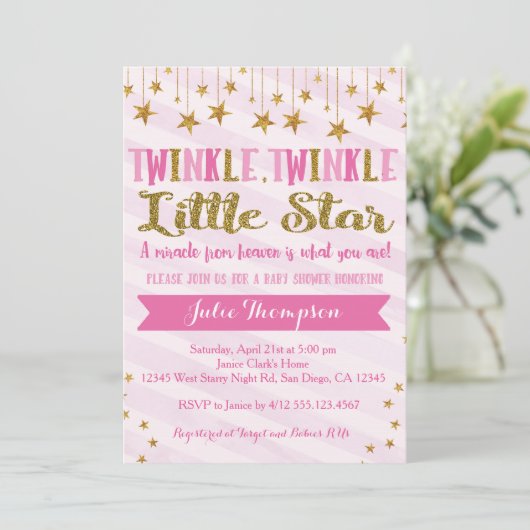 Twinkle Twinkle Baby Dusche Einladung (Stehend Vorderseite)