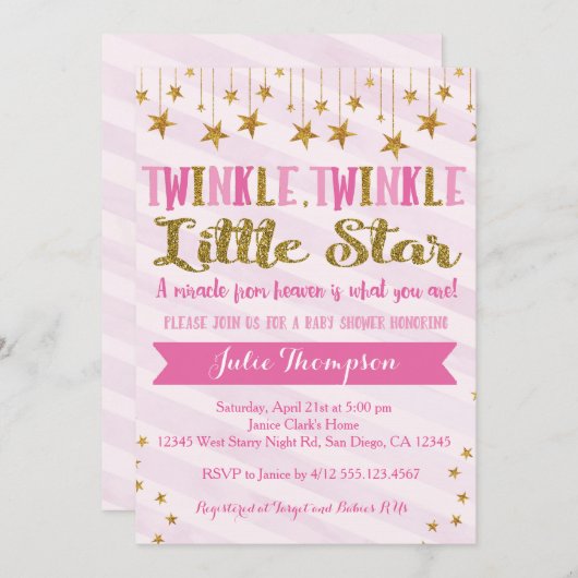 Twinkle Twinkle Baby Dusche Einladung (Vorne/Hinten)